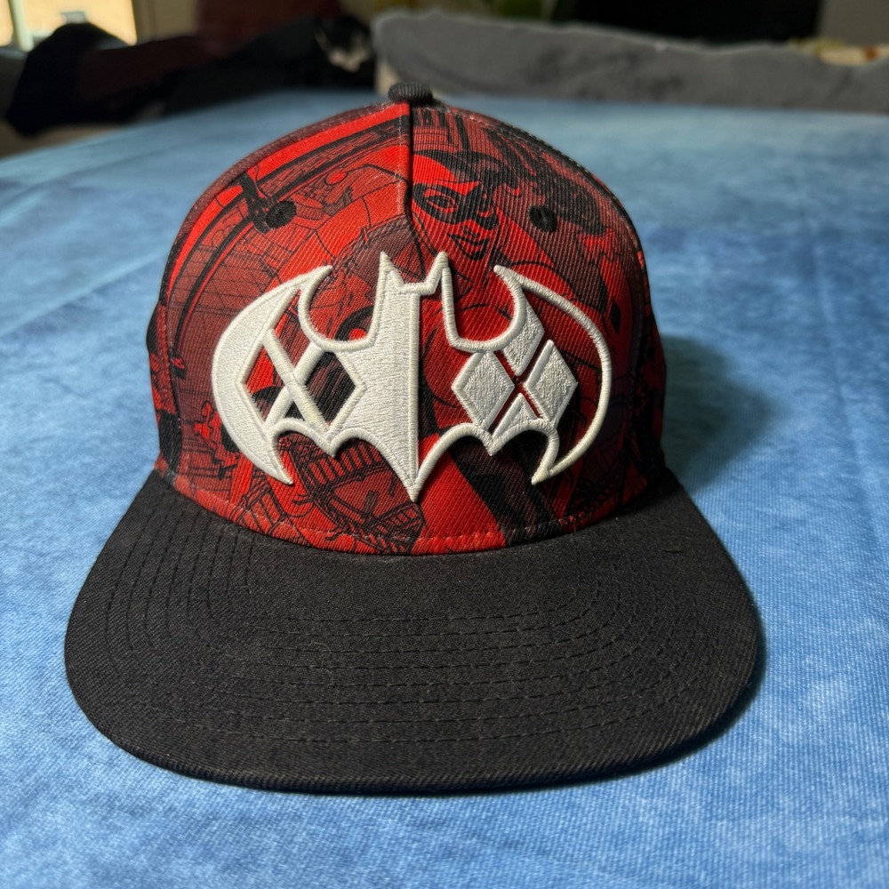 Y2K Batman Harley Quinn DC Comics Red Black Snapback Hat Cap One Size